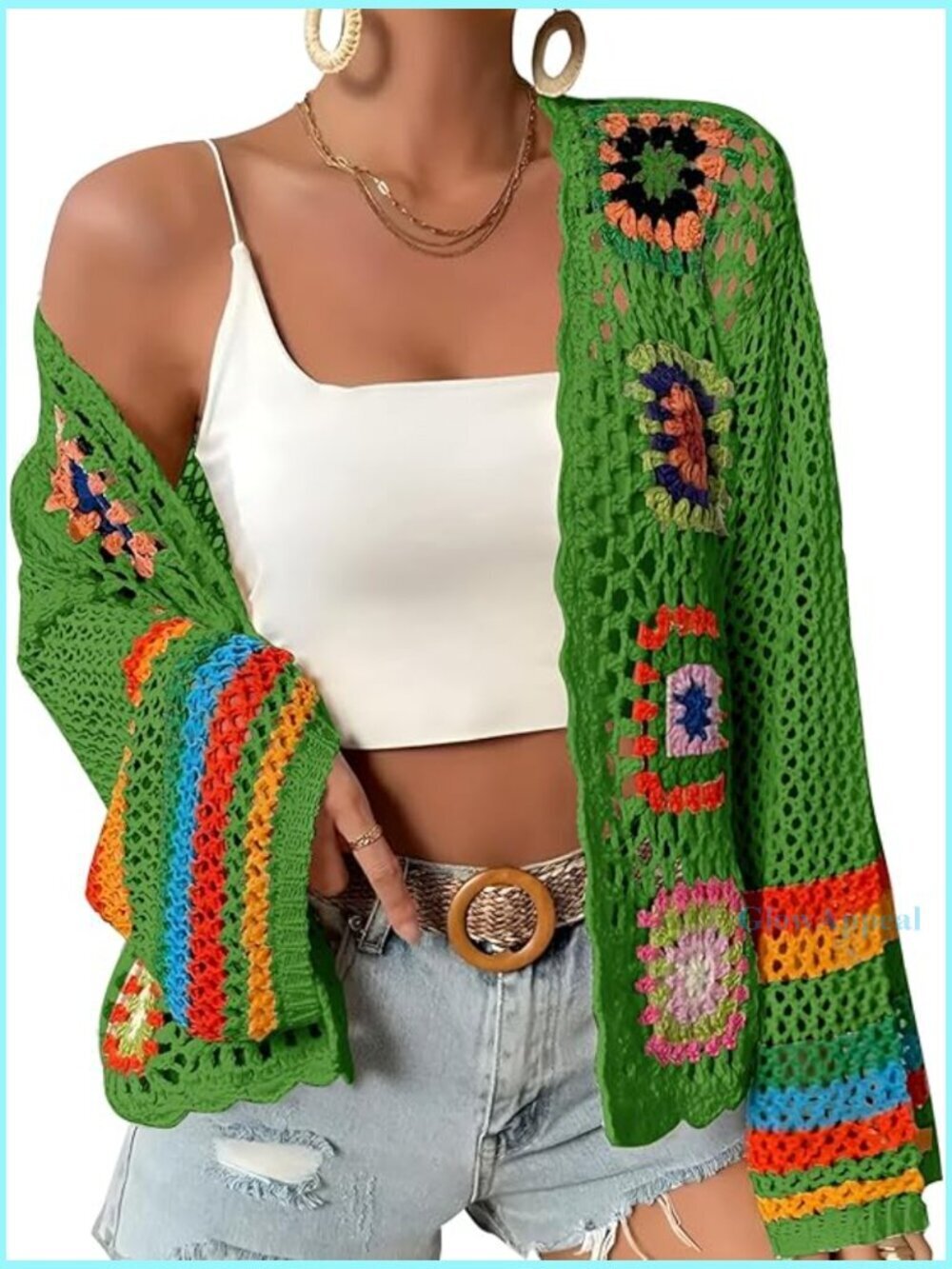 Crochet Cardigan Sweater Open Front Long Sleeve Boho Layering Piece